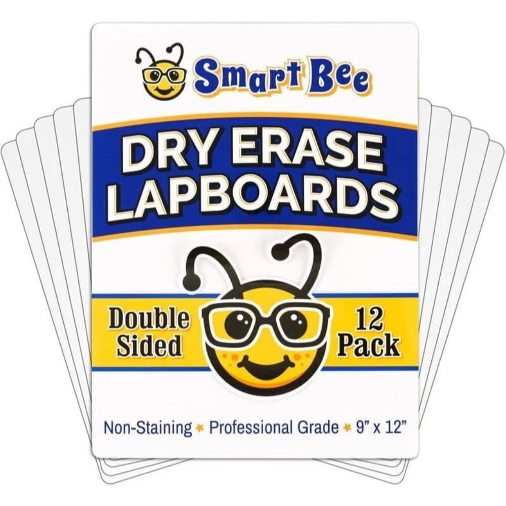 12-Pack Dry Erase Whiteboards Class Pack 9"x12" Dry Erase Lap Boards Double Side